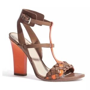 New Guess by Marciano Kelly Orange Brown Sandal Leather Heel 8.5